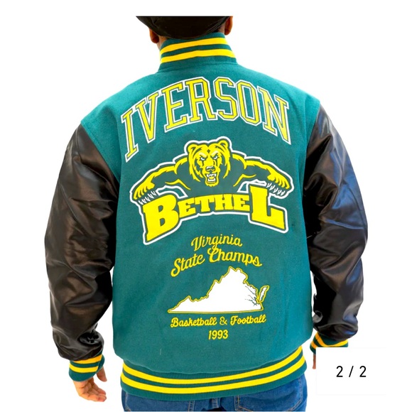 IVERSON BETHEL VARSITY JACKET (GREEN/WHITE) - Picture 2 of 2